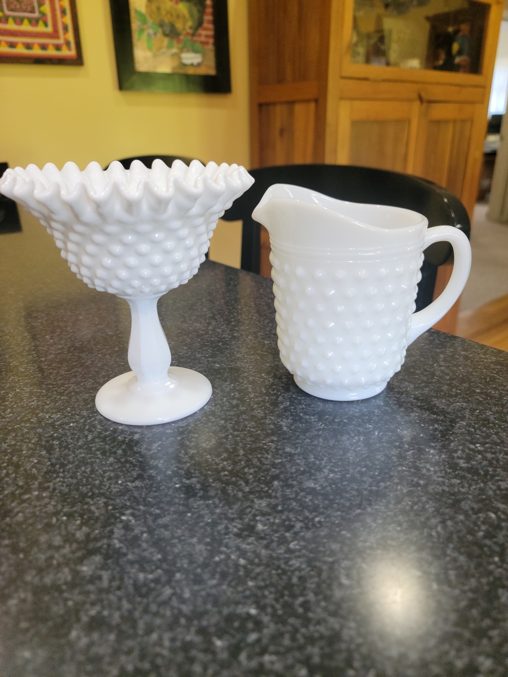White Hobnail Milk Glass Compote and Creamer Set